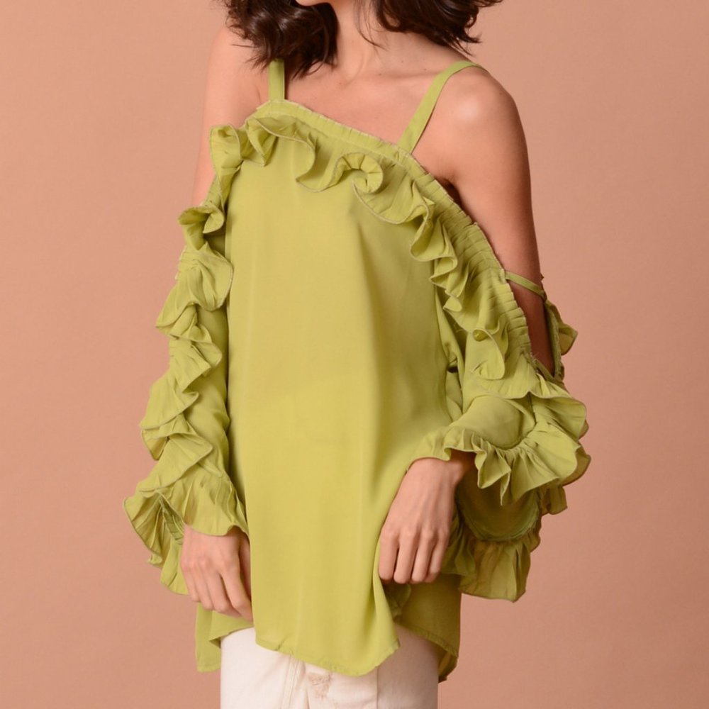 new PRETTY ANGEL DARE TO BARE COLD SHOULDER blouse SHIRT bohemian GREEN SM-XL